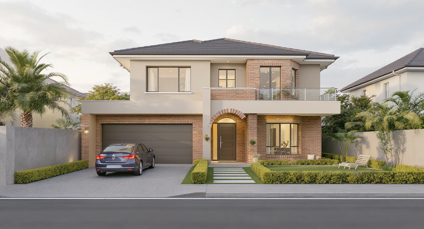 Contemporary Two-Story House Exterior with Balcony
