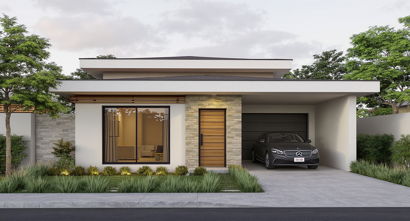 AI photorealistic render: Modern flat-roof single-story exterior