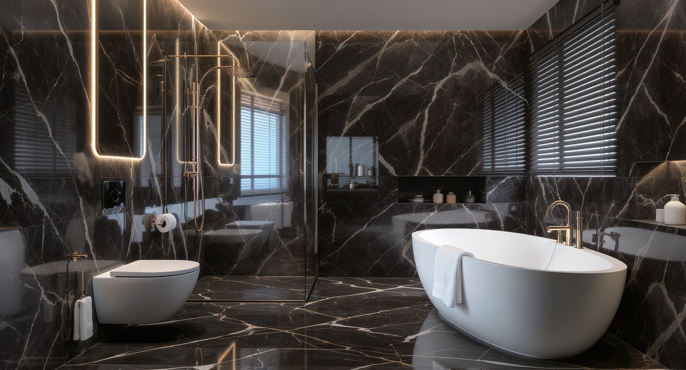 Modern Marble Bathroom — Luxury Freestanding Tub