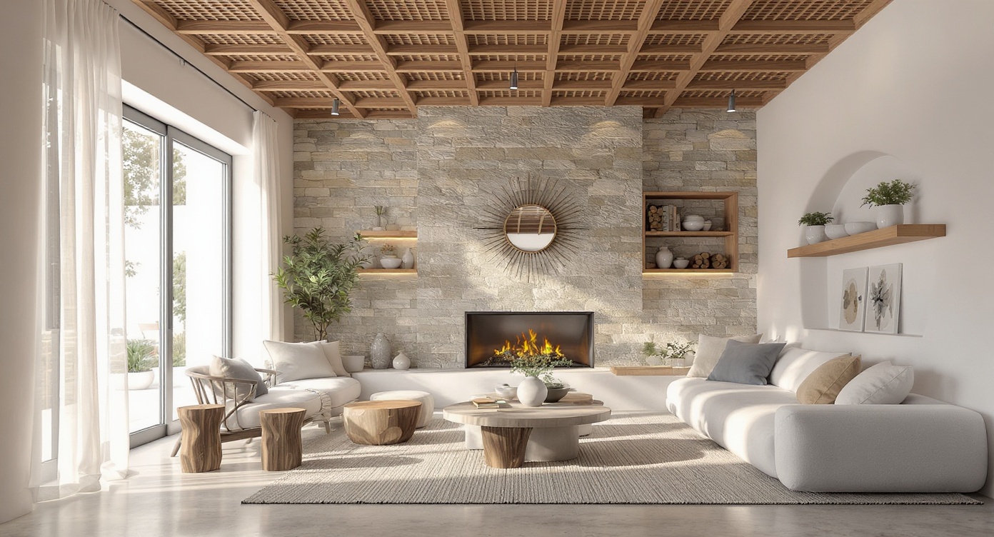 Modern Mediterranean Living Room — Concrete & Lattice