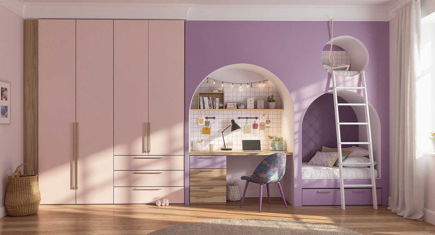 Modern Loft Kids' Bedroom — Pink & Purple