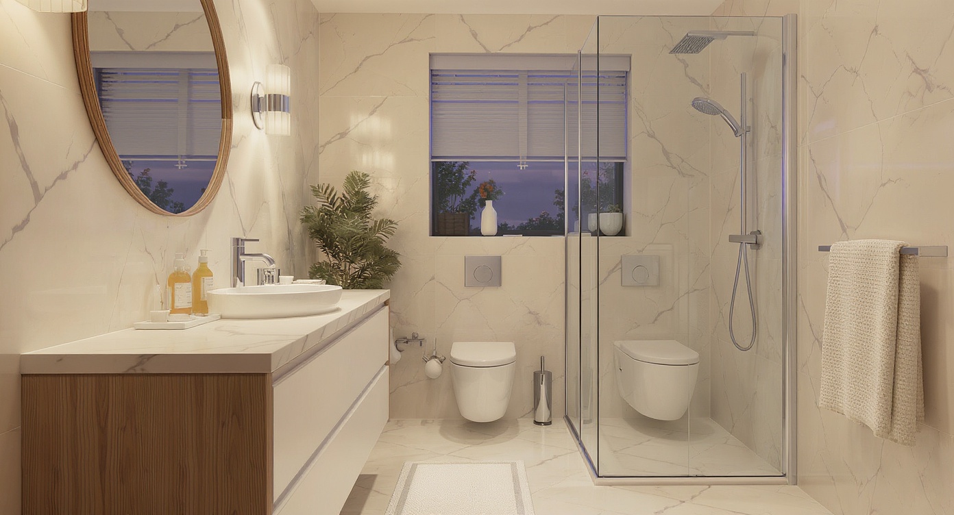 Minimalist Marble Bathroom — Modern Interior Render