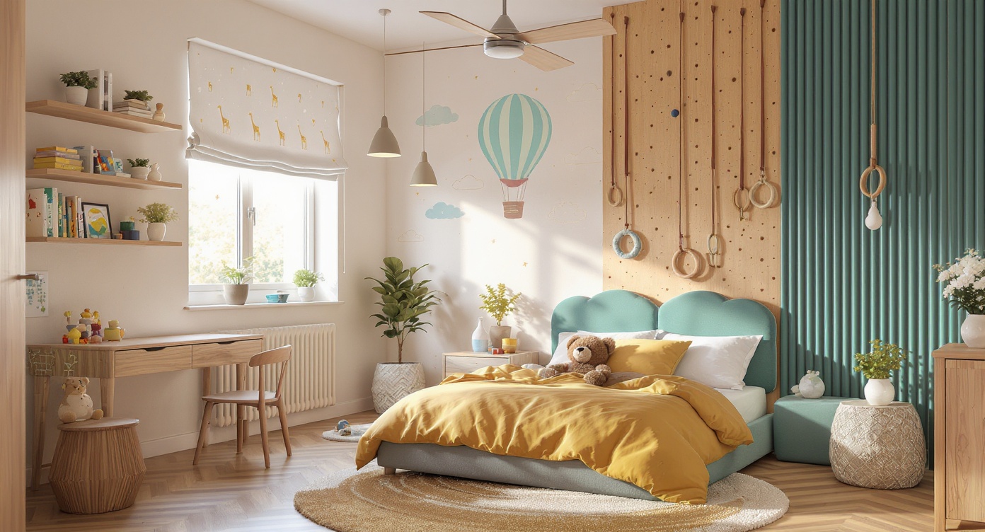 Modern Children's Bedroom — Playful Teal & Mustard