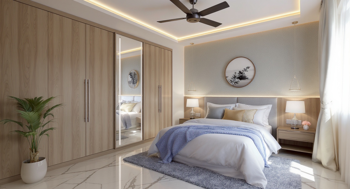 AI photorealistic render: Modern marble bedroom render — contemporary scene