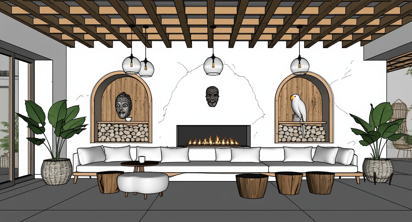 Original architectural 3D model: Minimal mediterranean coastal lounge