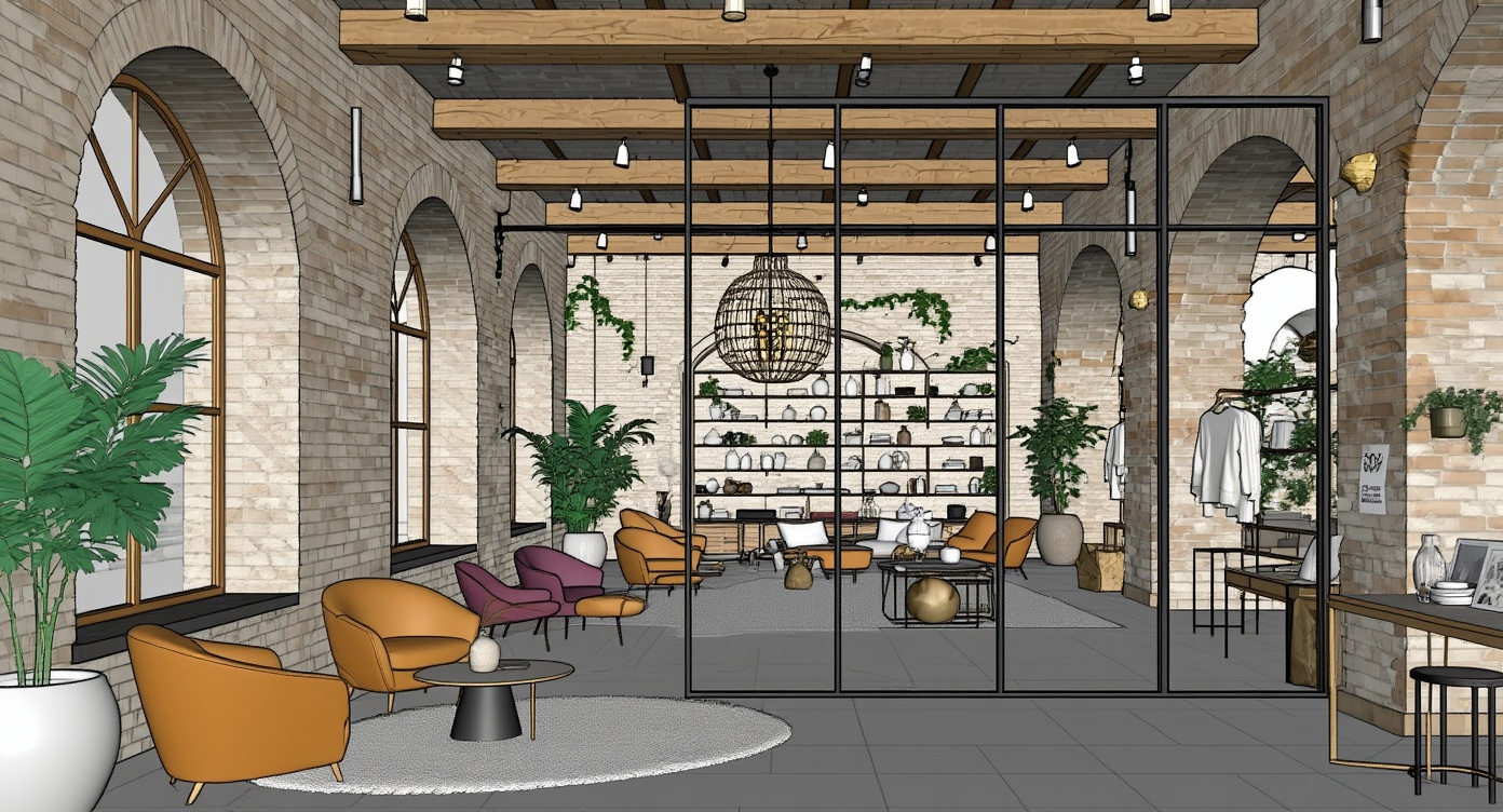 Original architectural 3D model: Mediterranean-modern boutique showroom
