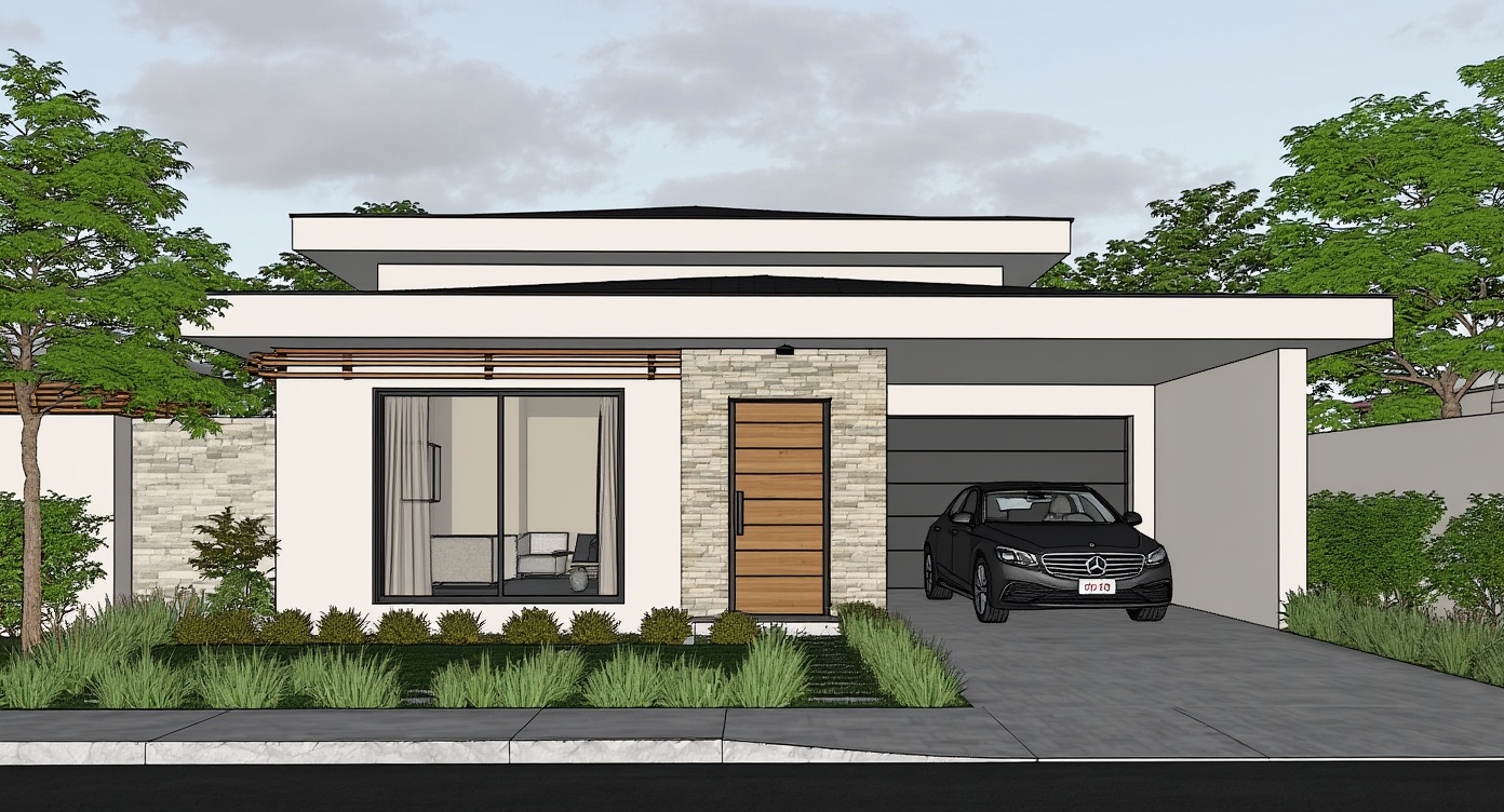 Original architectural 3D model: Modern flat-roof single-story exterior