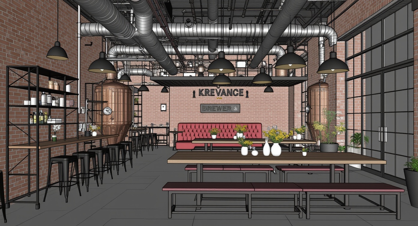 Original architectural 3D model: Industrial brewery taproom render