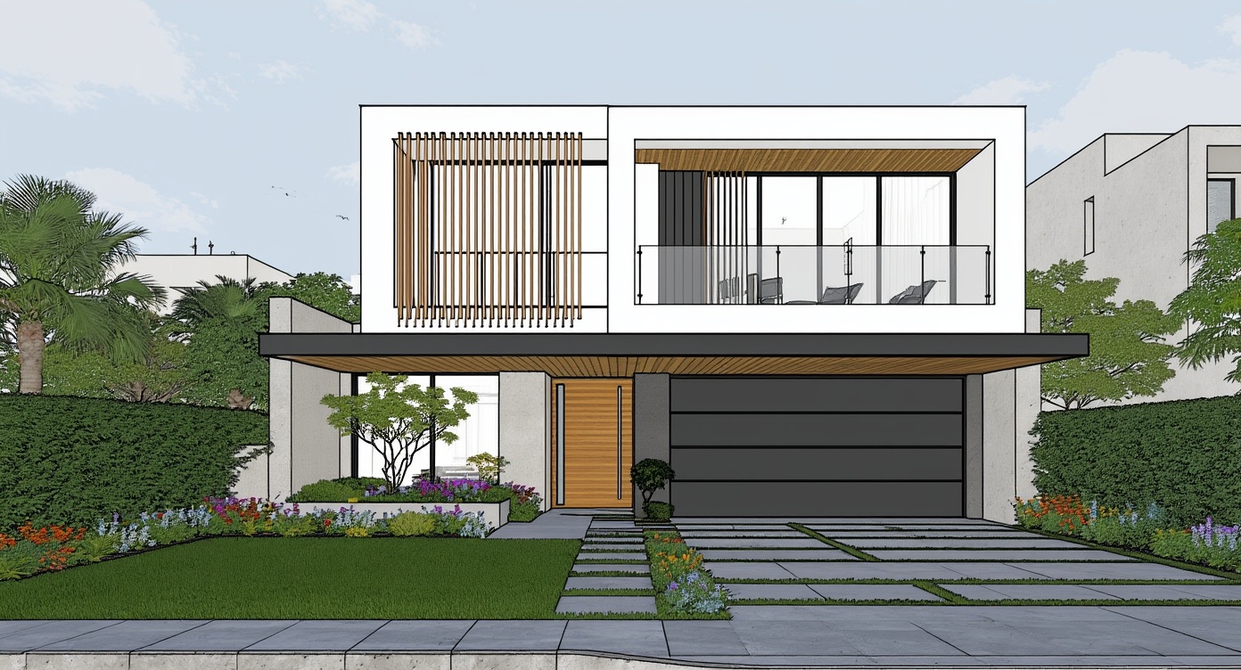 Original architectural 3D model: Modern two-story house exterior — contemporary facade