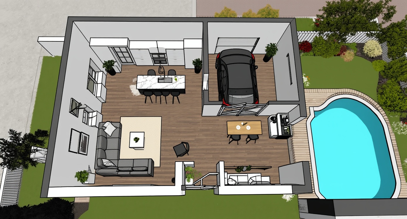 Original architectural 3D model: Contemporary open-plan ground floor render