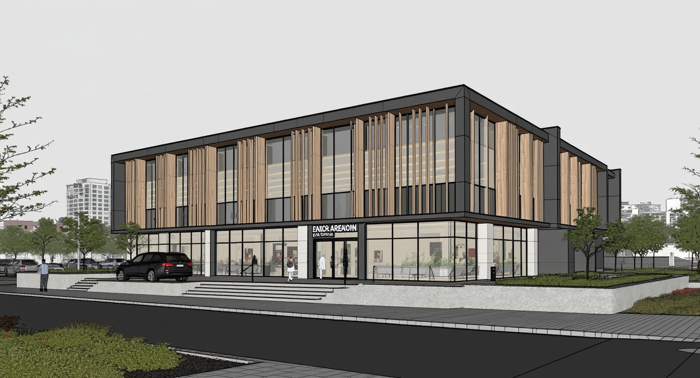 Original architectural 3D model: Modern mixed-use commercial building render