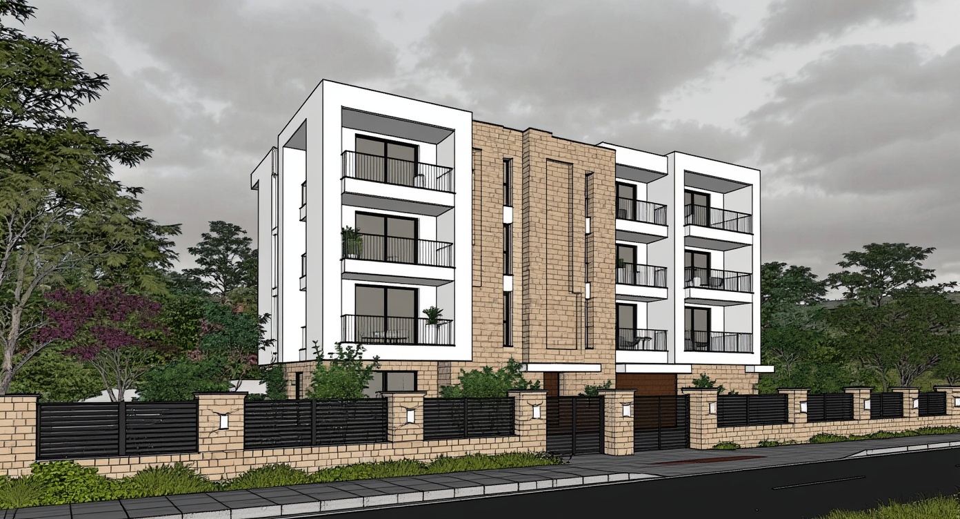 Original architectural 3D model: Modern multi-story residential — night render